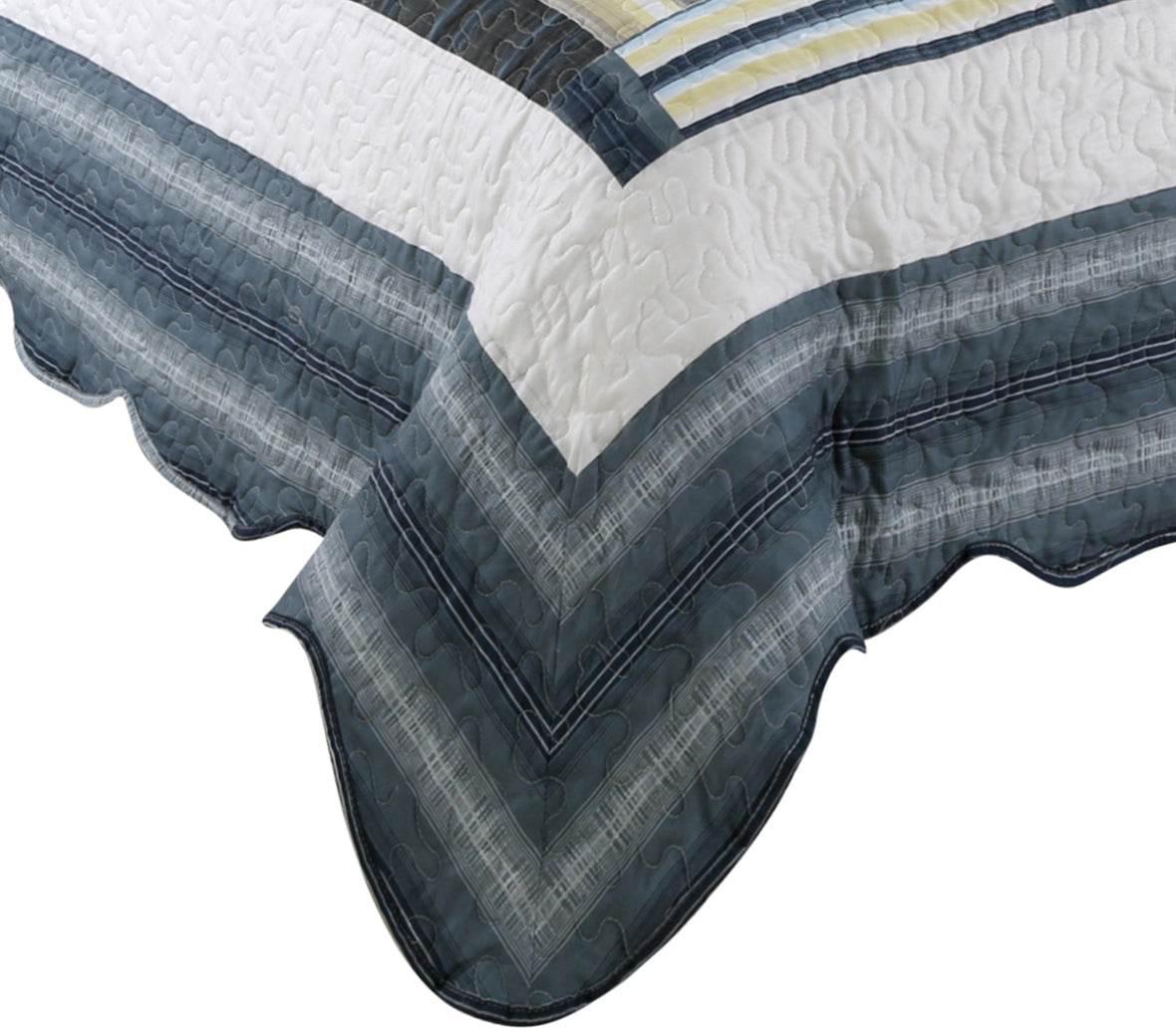 Printed Stitching Coverlet Bedspread Soft Bedding Summer Quilt Set, Navy Blue Plaid