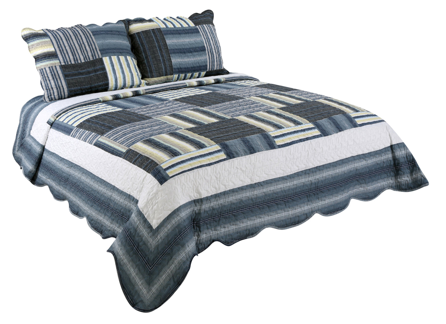 Printed Stitching Coverlet Bedspread Soft Bedding Summer Quilt Set, Navy Blue Plaid