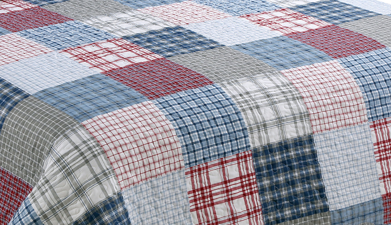 Printed Stitching Coverlet Bedspread Soft Bedding Summer Quilt Set, Modern Multi Color Plaid