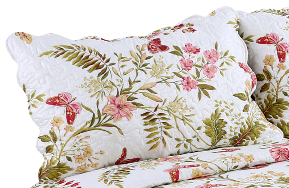 Printed Stitching Coverlet Bedspread Soft Bedding Summer Quilt Set, Butterfly and Flower