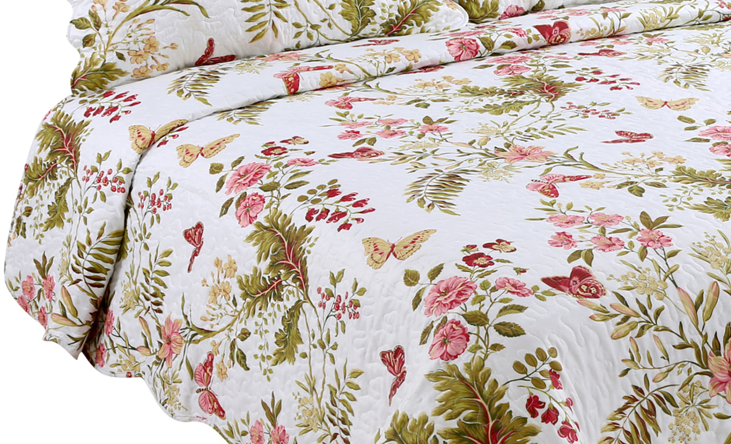 Printed Stitching Coverlet Bedspread Soft Bedding Summer Quilt Set, Butterfly and Flower
