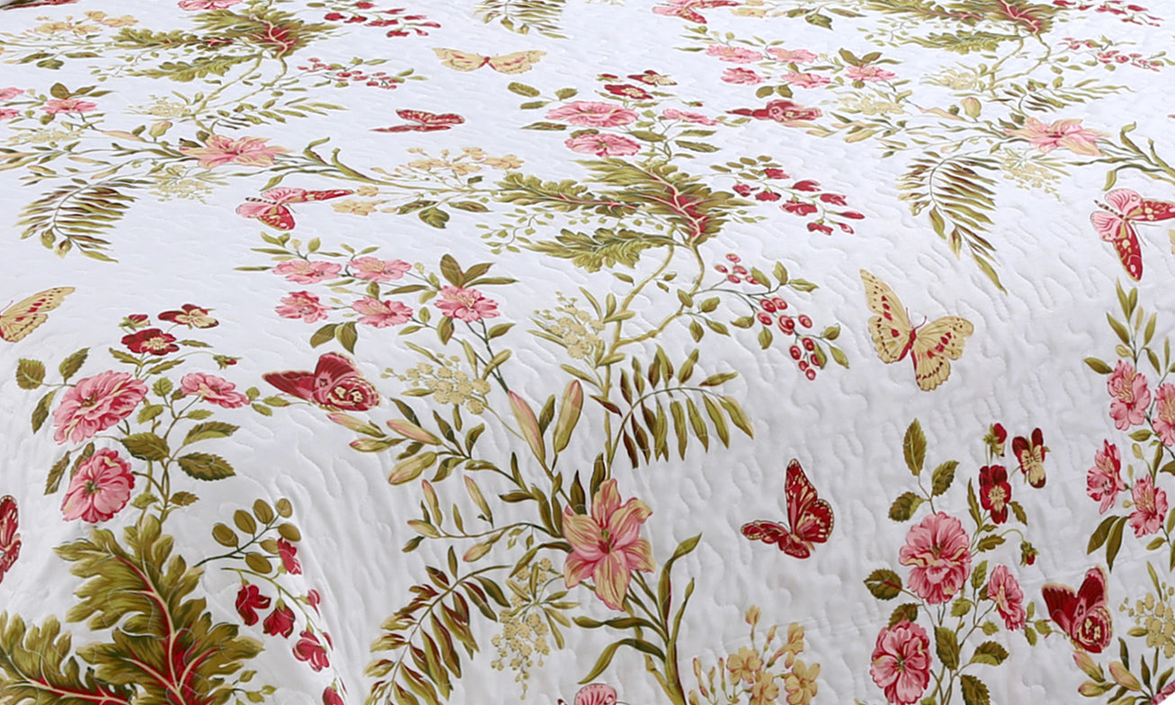 Printed Stitching Coverlet Bedspread Soft Bedding Summer Quilt Set, Butterfly and Flower