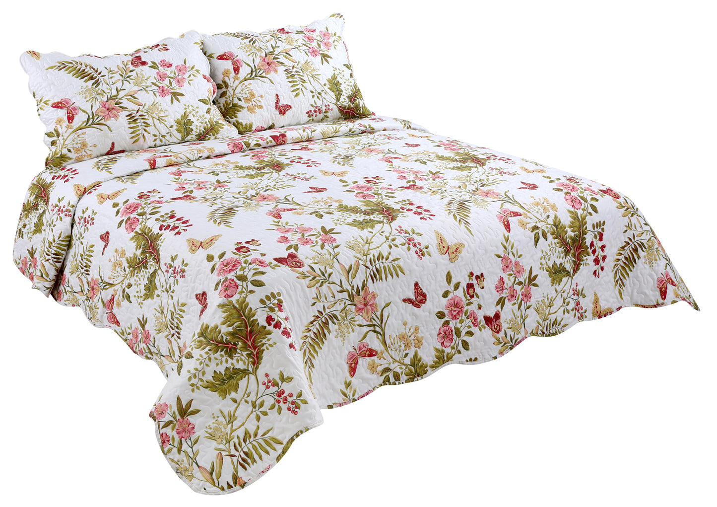 Printed Stitching Coverlet Bedspread Soft Bedding Summer Quilt Set, Butterfly and Flower