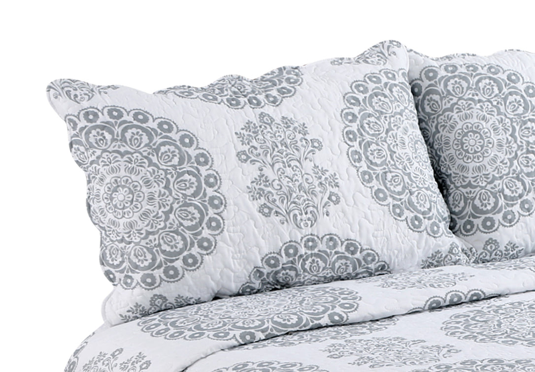 Printed Stitching Coverlet Bedspread Soft Bedding Summer Quilt Set, Grey Floral Mandala