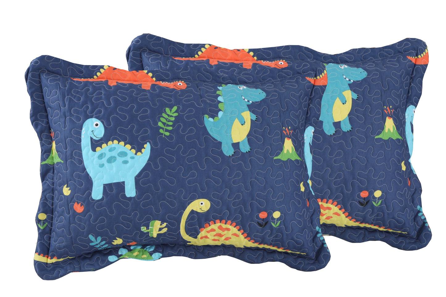 Printed Stitching Coverlet Bedspread Soft Bedding Summer Quilt Set, Dinosaur Zoo with Navy Blue