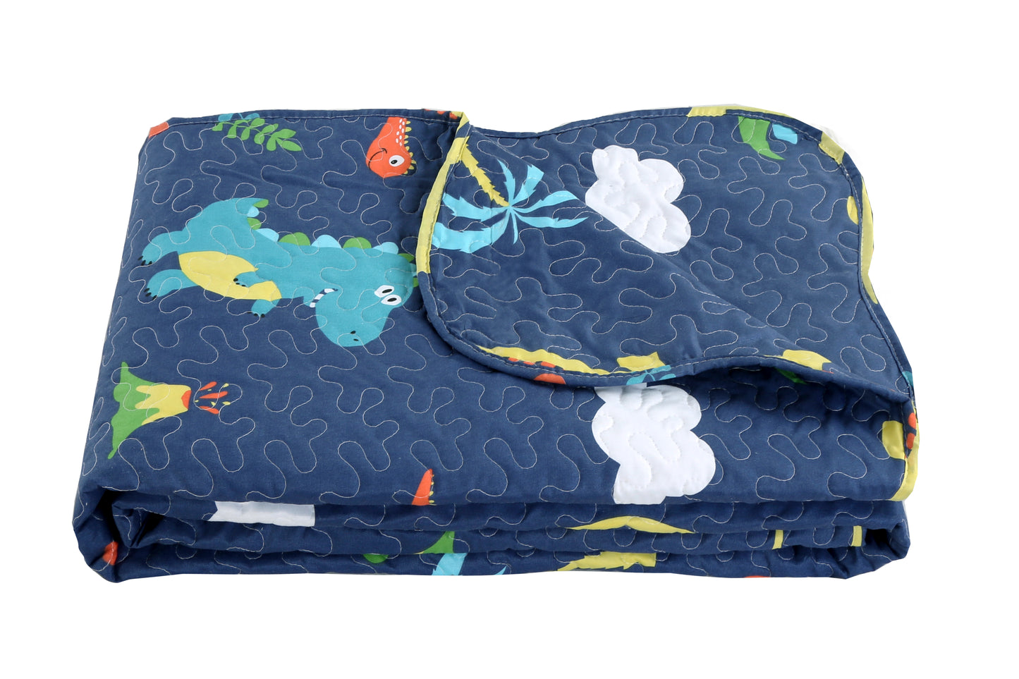 Printed Stitching Coverlet Bedspread Soft Bedding Summer Quilt Set, Dinosaur Zoo with Navy Blue