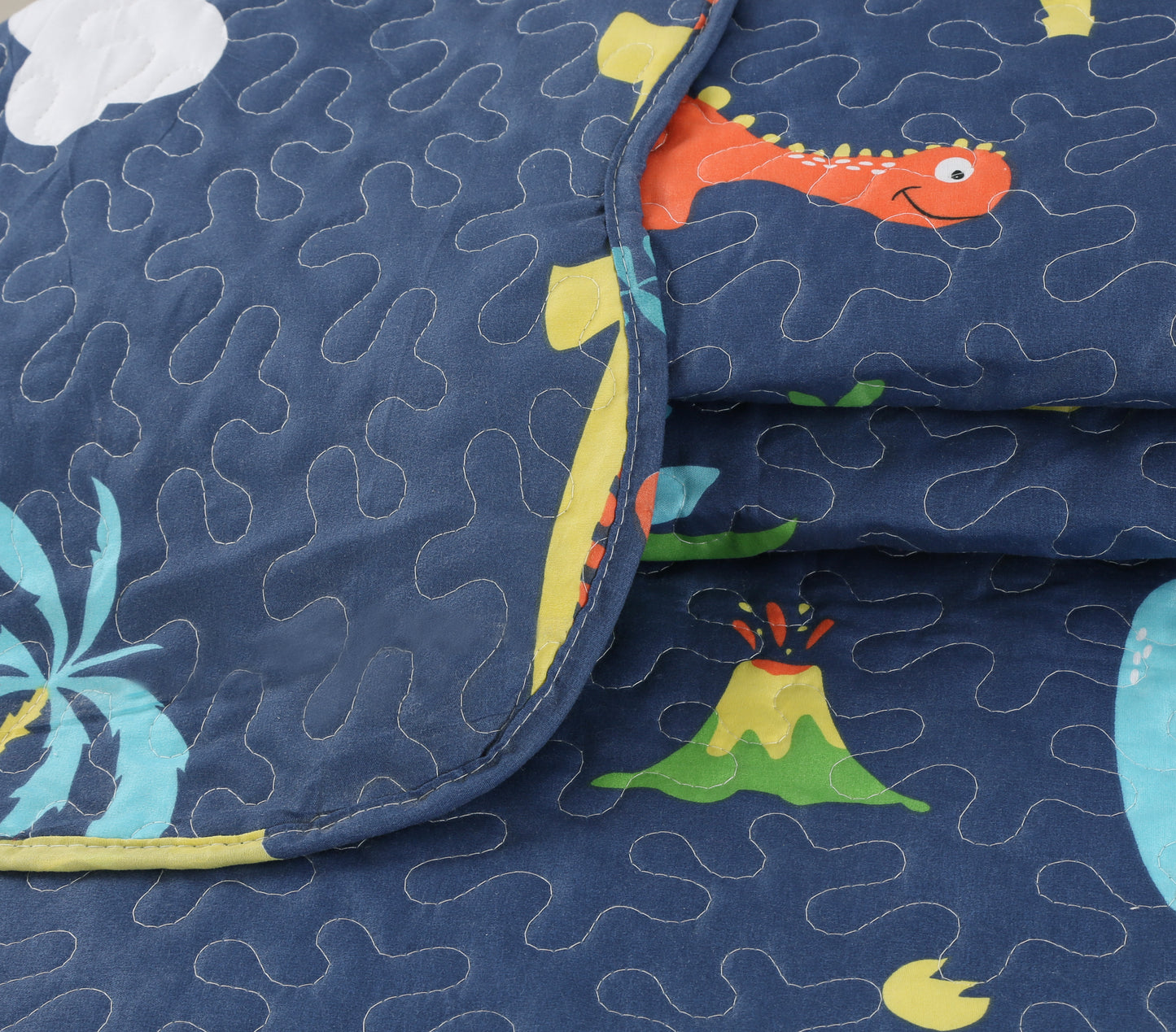 Printed Stitching Coverlet Bedspread Soft Bedding Summer Quilt Set, Dinosaur Zoo with Navy Blue