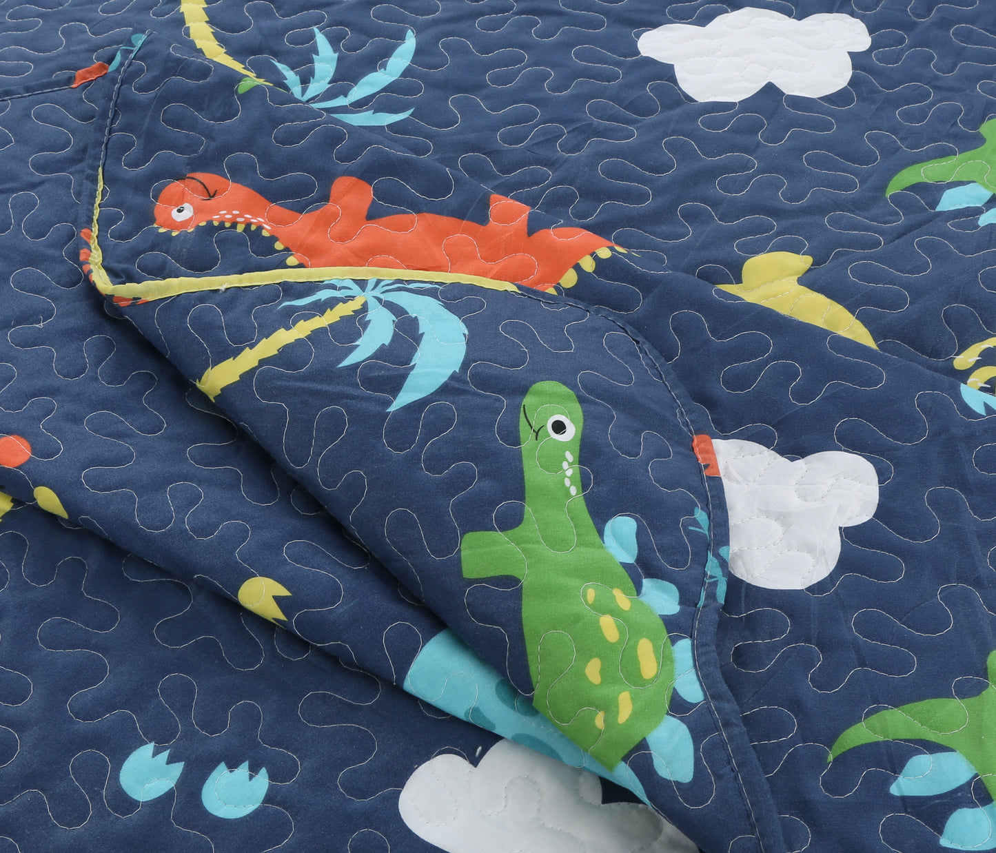 Printed Stitching Coverlet Bedspread Soft Bedding Summer Quilt Set, Dinosaur Zoo with Navy Blue