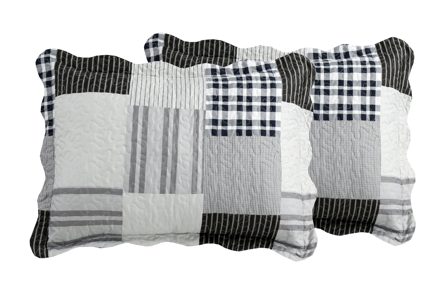 Printed Stitching Coverlet Bedspread Soft Bedding Summer Quilt Set, Modern Grey Plaid