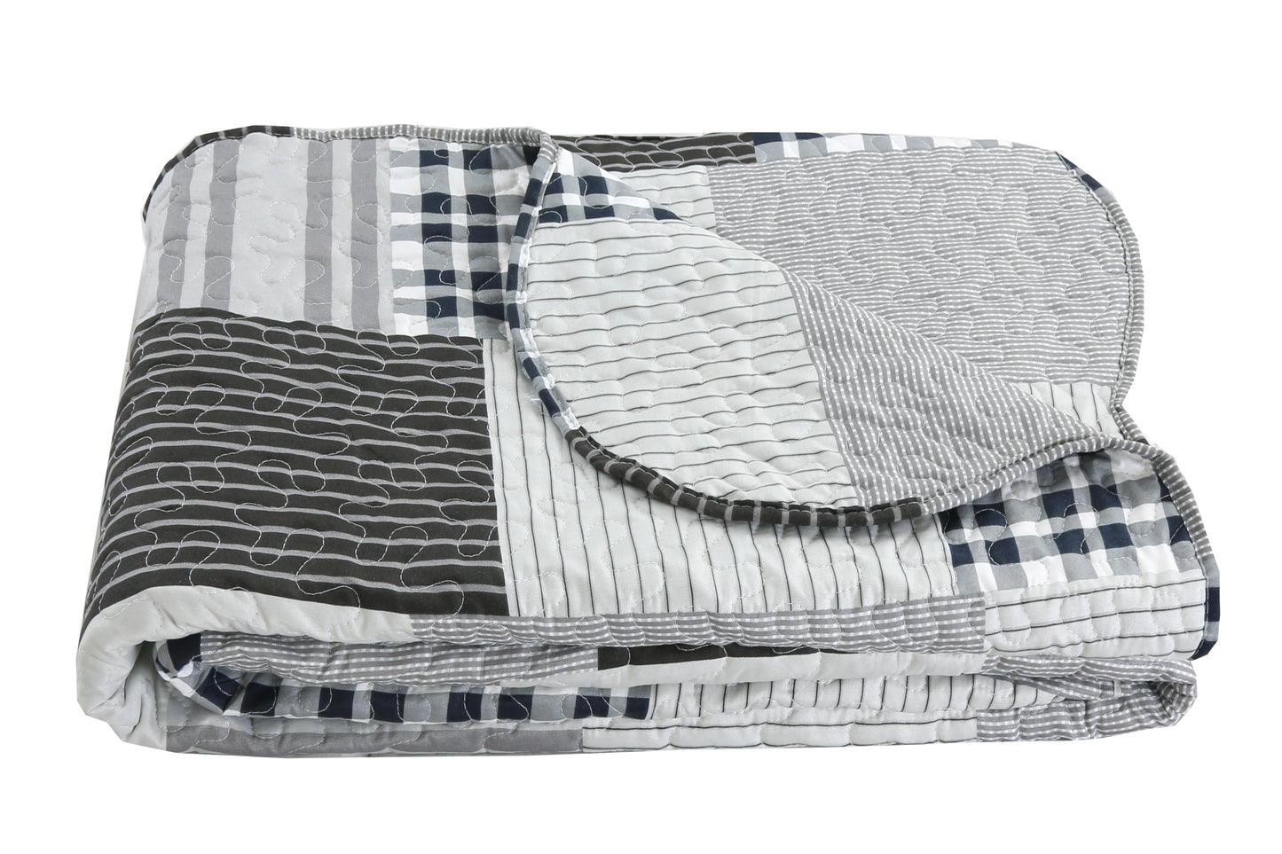 Printed Stitching Coverlet Bedspread Soft Bedding Summer Quilt Set, Modern Grey Plaid