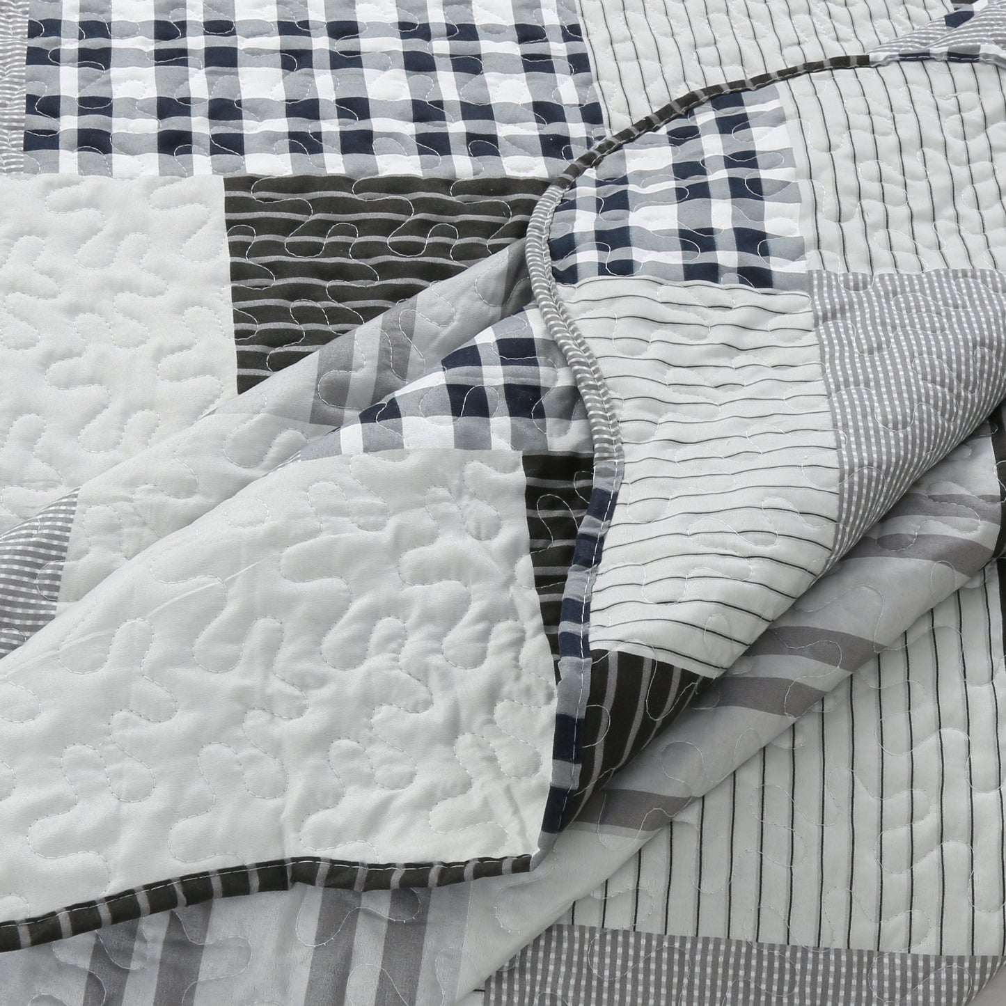Printed Stitching Coverlet Bedspread Soft Bedding Summer Quilt Set, Modern Grey Plaid