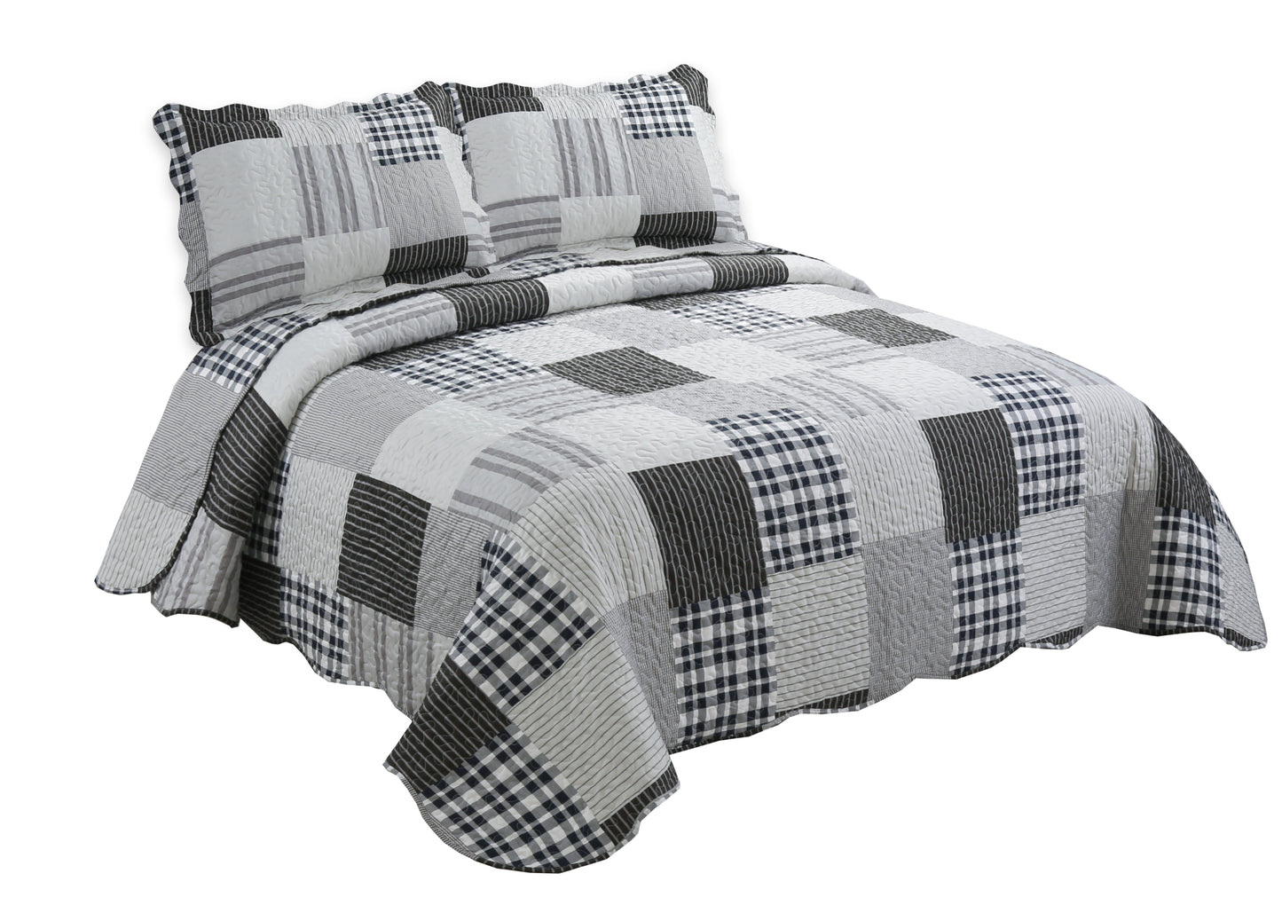 Printed Stitching Coverlet Bedspread Soft Bedding Summer Quilt Set, Modern Grey Plaid