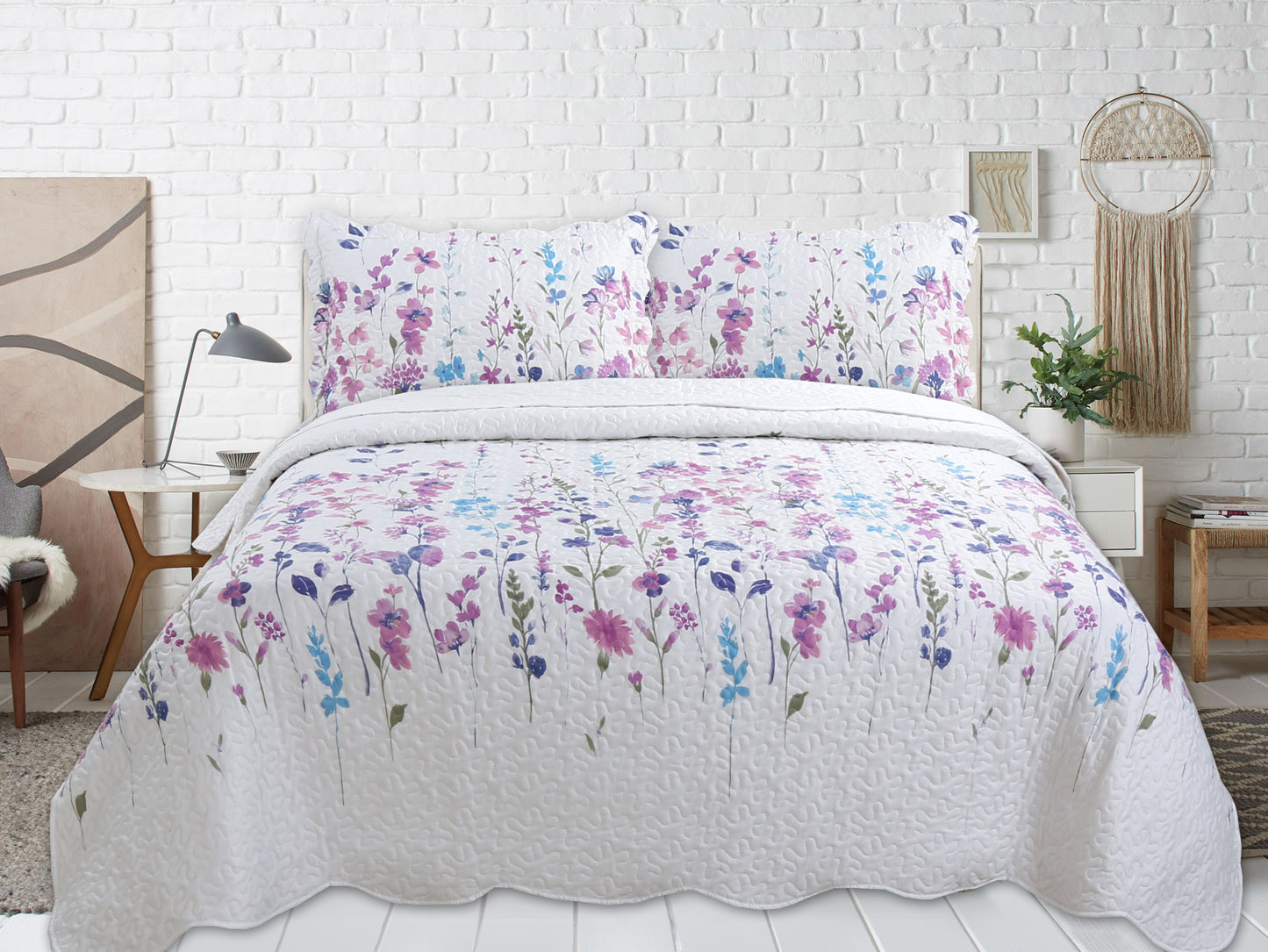 Printed Stitching Coverlet Bedspread Soft Bedding Summer Quilt Set, Colorful Floral Garden