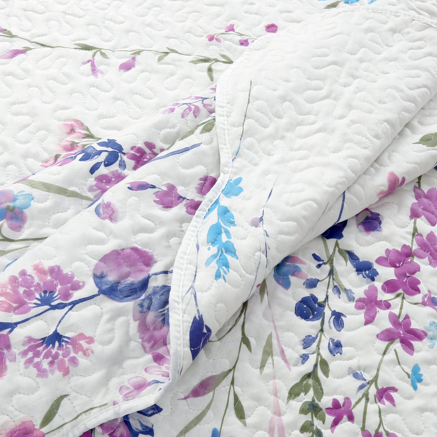 Printed Stitching Coverlet Bedspread Soft Bedding Summer Quilt Set, Colorful Floral Garden
