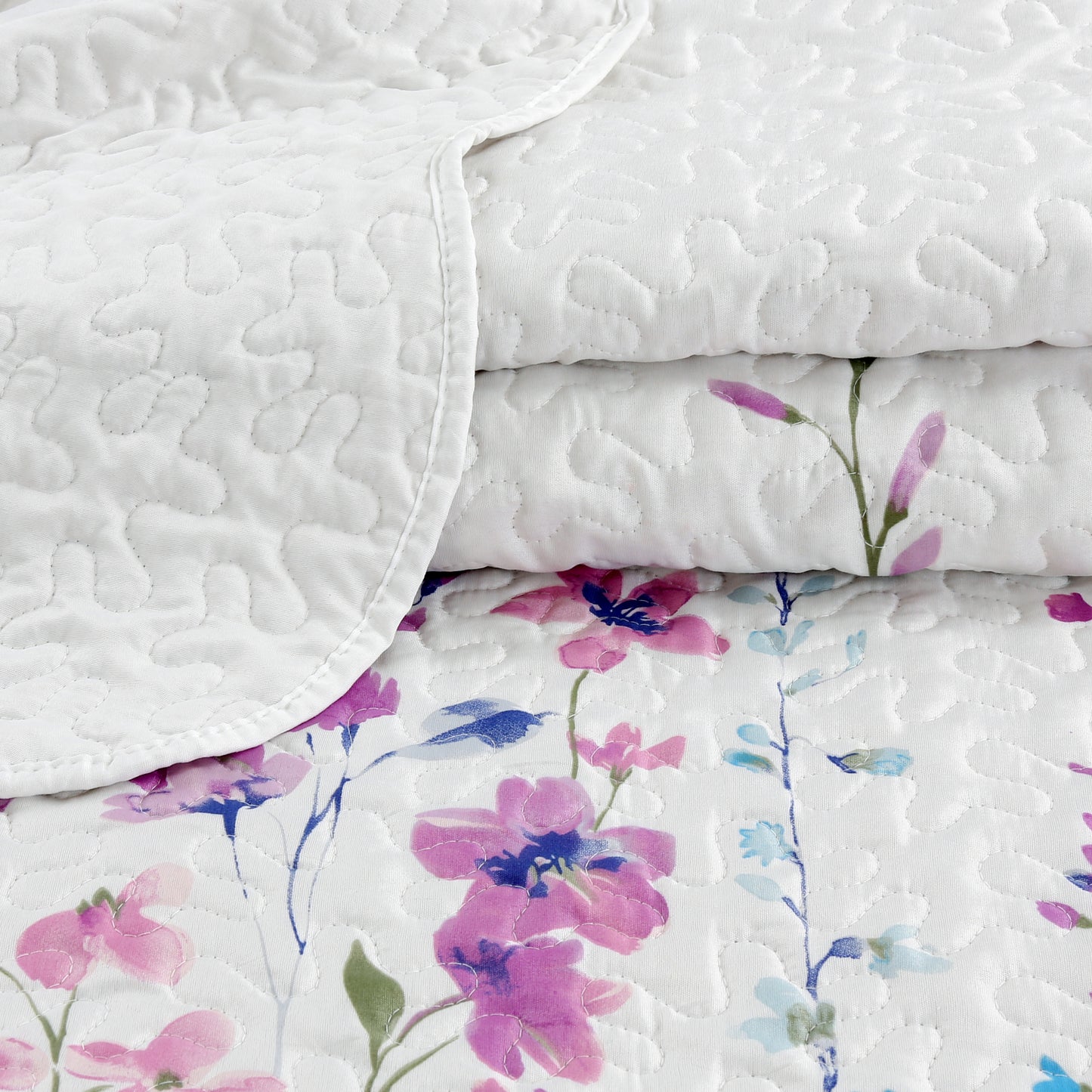 Printed Stitching Coverlet Bedspread Soft Bedding Summer Quilt Set, Colorful Floral Garden