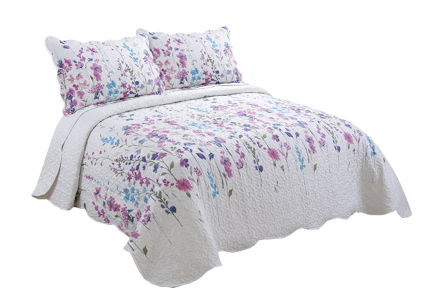Printed Stitching Coverlet Bedspread Soft Bedding Summer Quilt Set, Colorful Floral Garden
