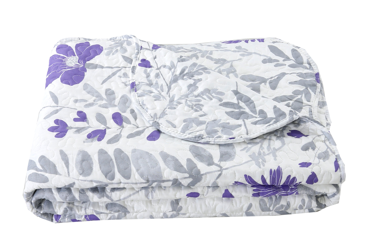 Printed Stitching Coverlet Bedspread Soft Bedding Summer Quilt Set, Modern Purple Floral