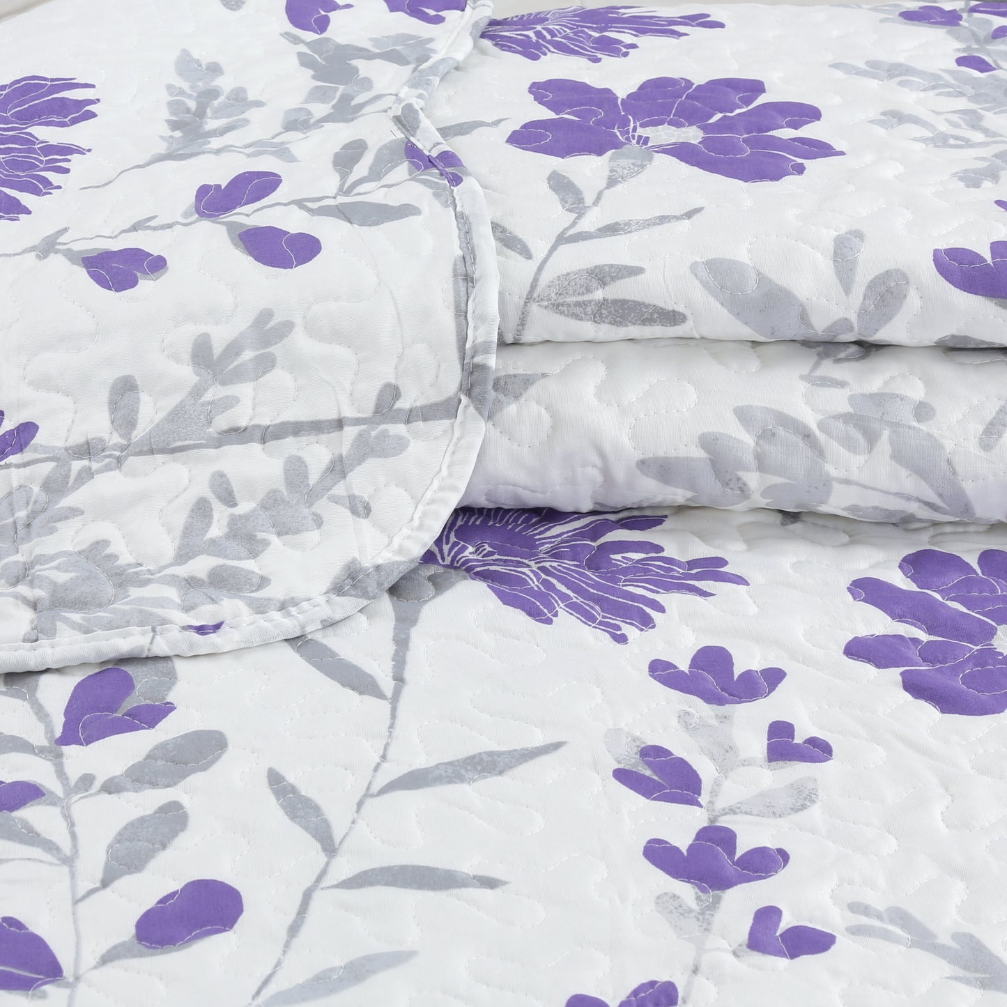 Printed Stitching Coverlet Bedspread Soft Bedding Summer Quilt Set, Modern Purple Floral