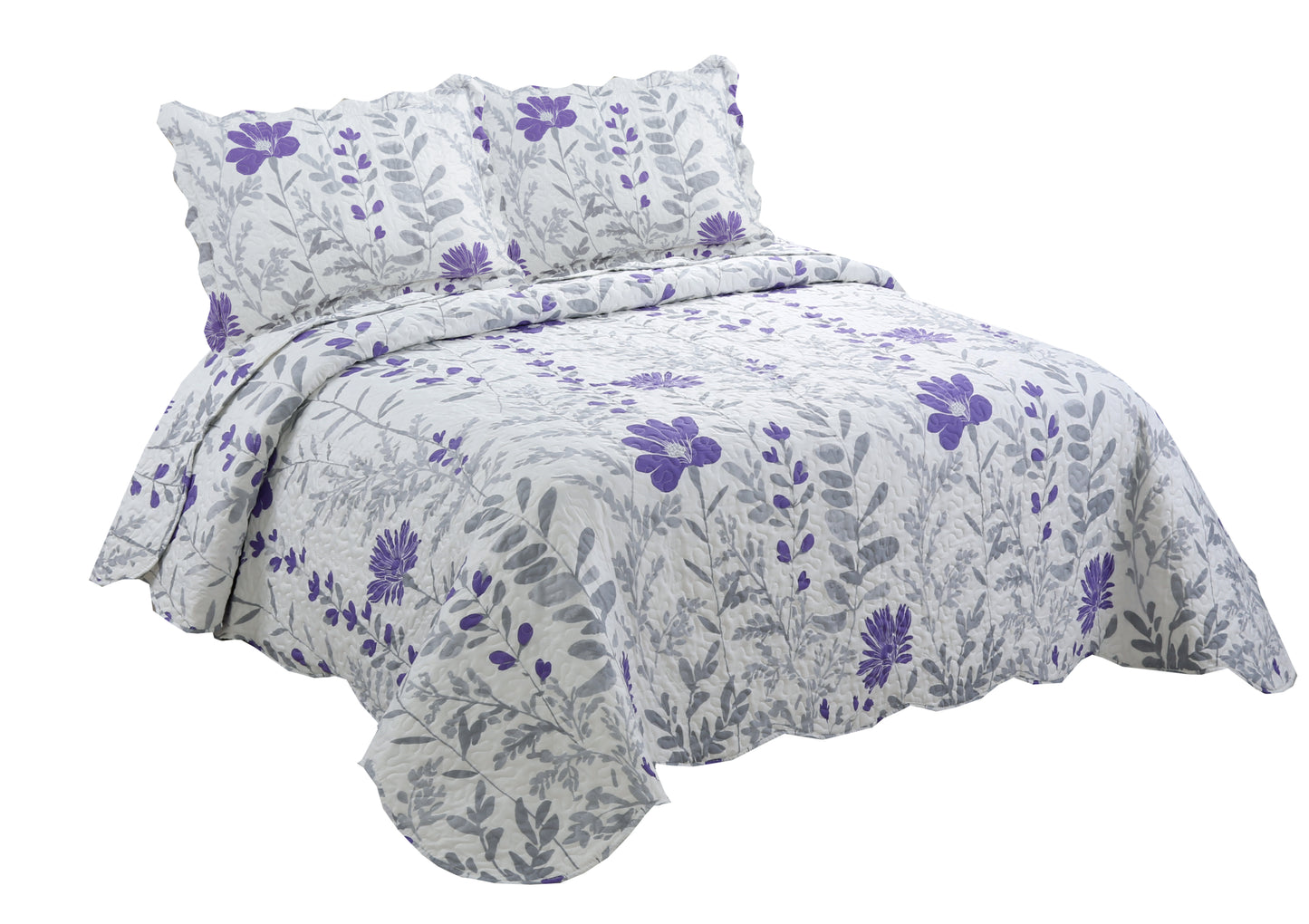 Printed Stitching Coverlet Bedspread Soft Bedding Summer Quilt Set, Modern Purple Floral
