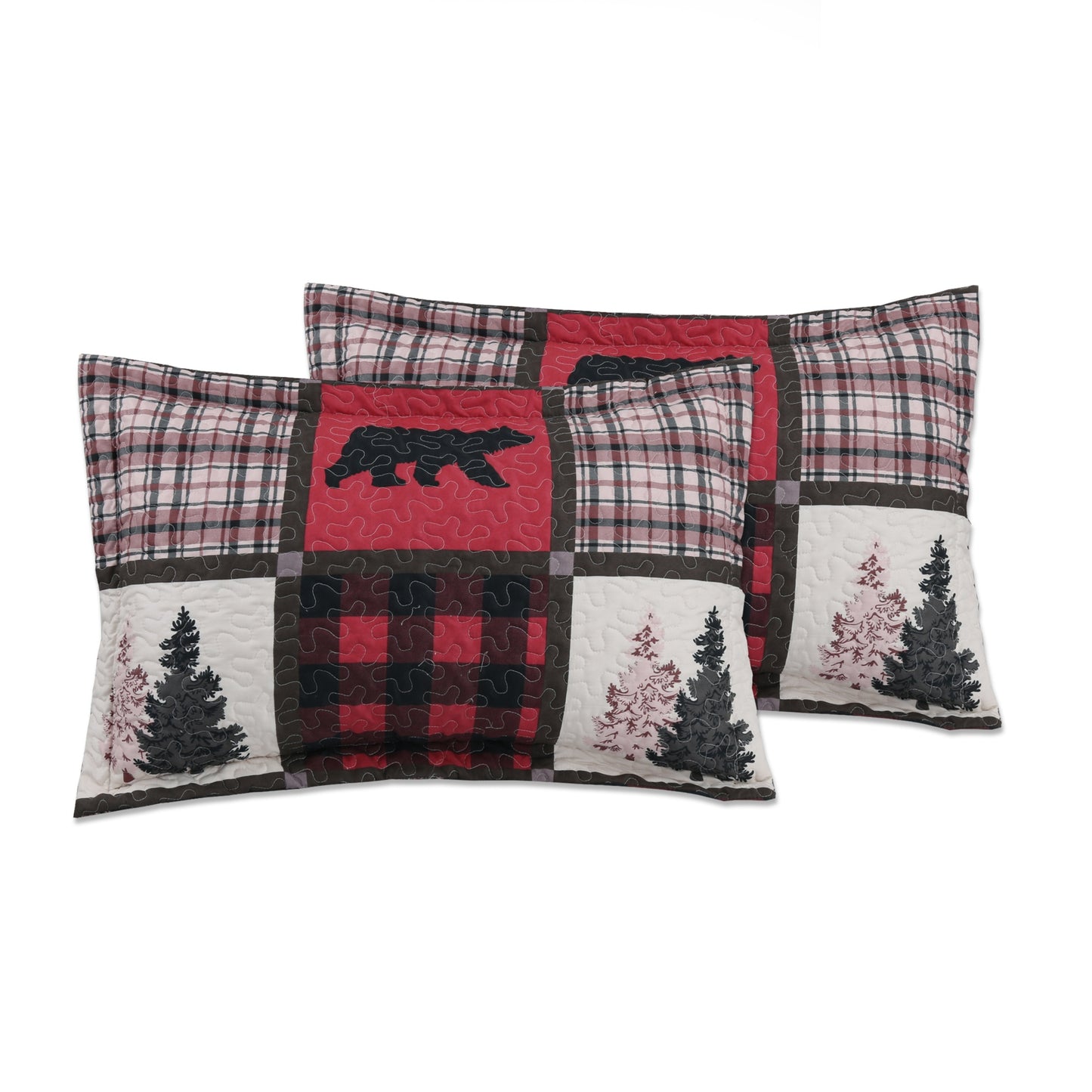 Printed Stitching Coverlet Bedspread Soft Bedding Summer Quilt Set, Bear Reindeer Plaid