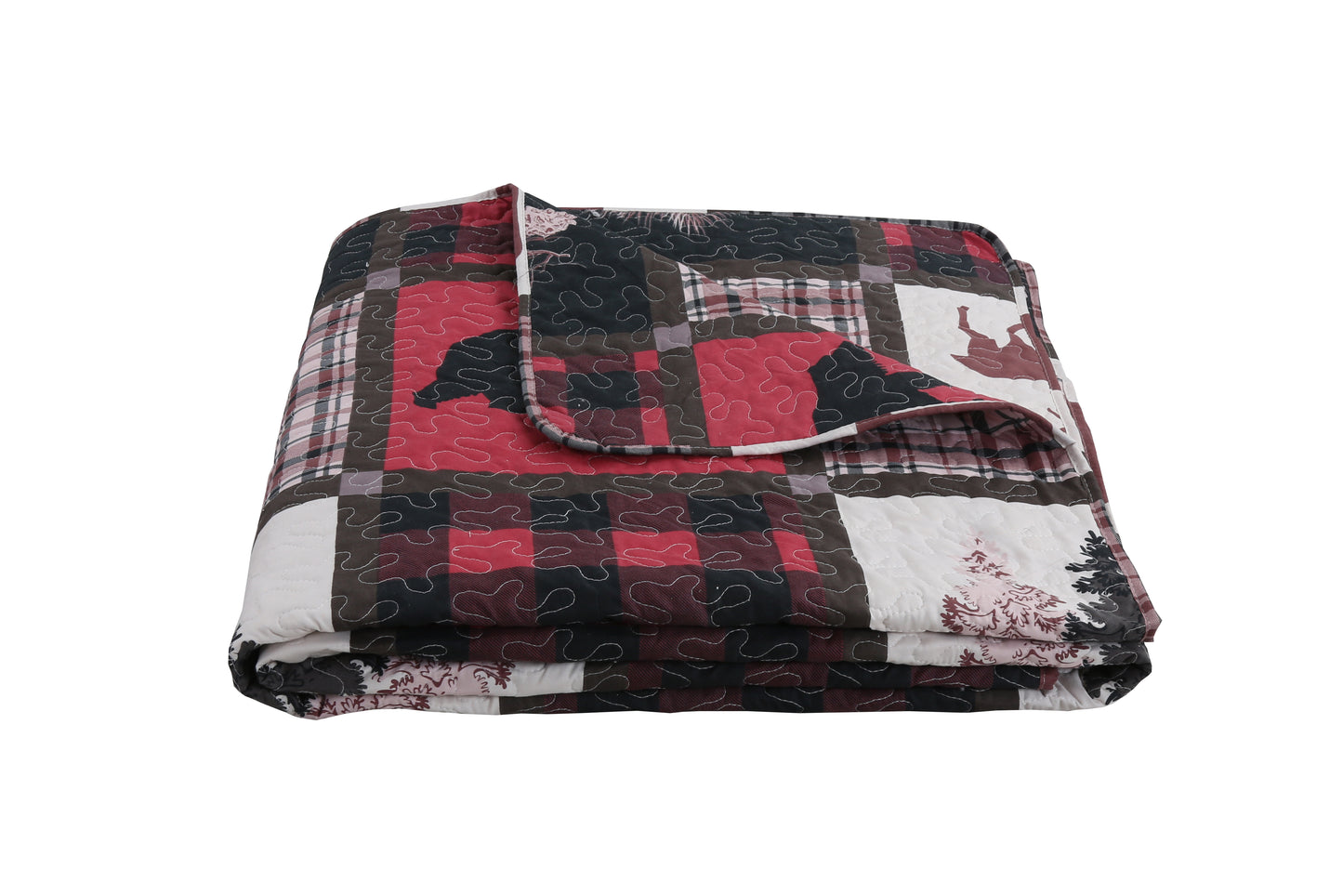 Printed Stitching Coverlet Bedspread Soft Bedding Summer Quilt Set, Bear Reindeer Plaid