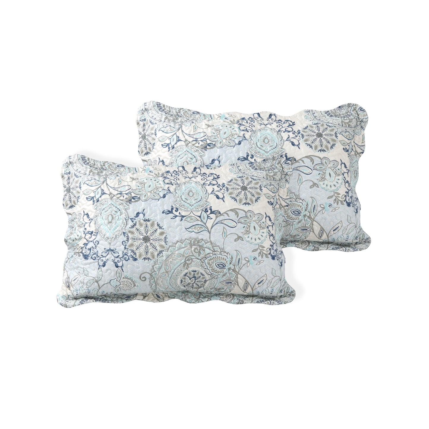 Printed Stitching Coverlet Bedspread Soft Bedding Summer Quilt Set, Blue Mandala Floral