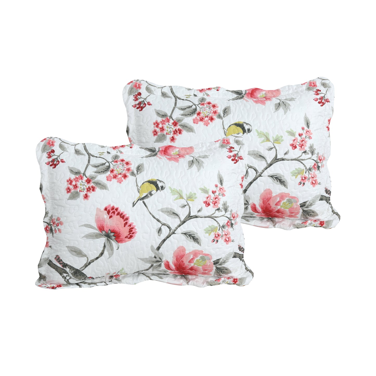 Printed Stitching Coverlet Bedspread Soft Bedding Summer Quilt Set, Pink Floral and Birds Pattern