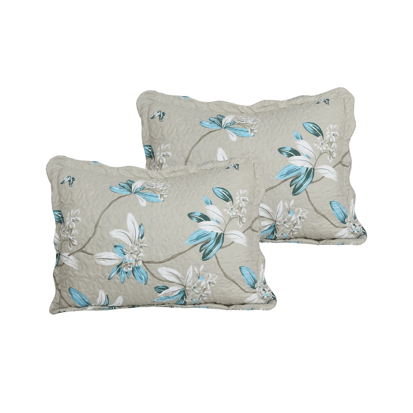 Printed Stitching Coverlet Bedspread Soft Bedding Summer Quilt Set, Modern Floral Taupe Pattern