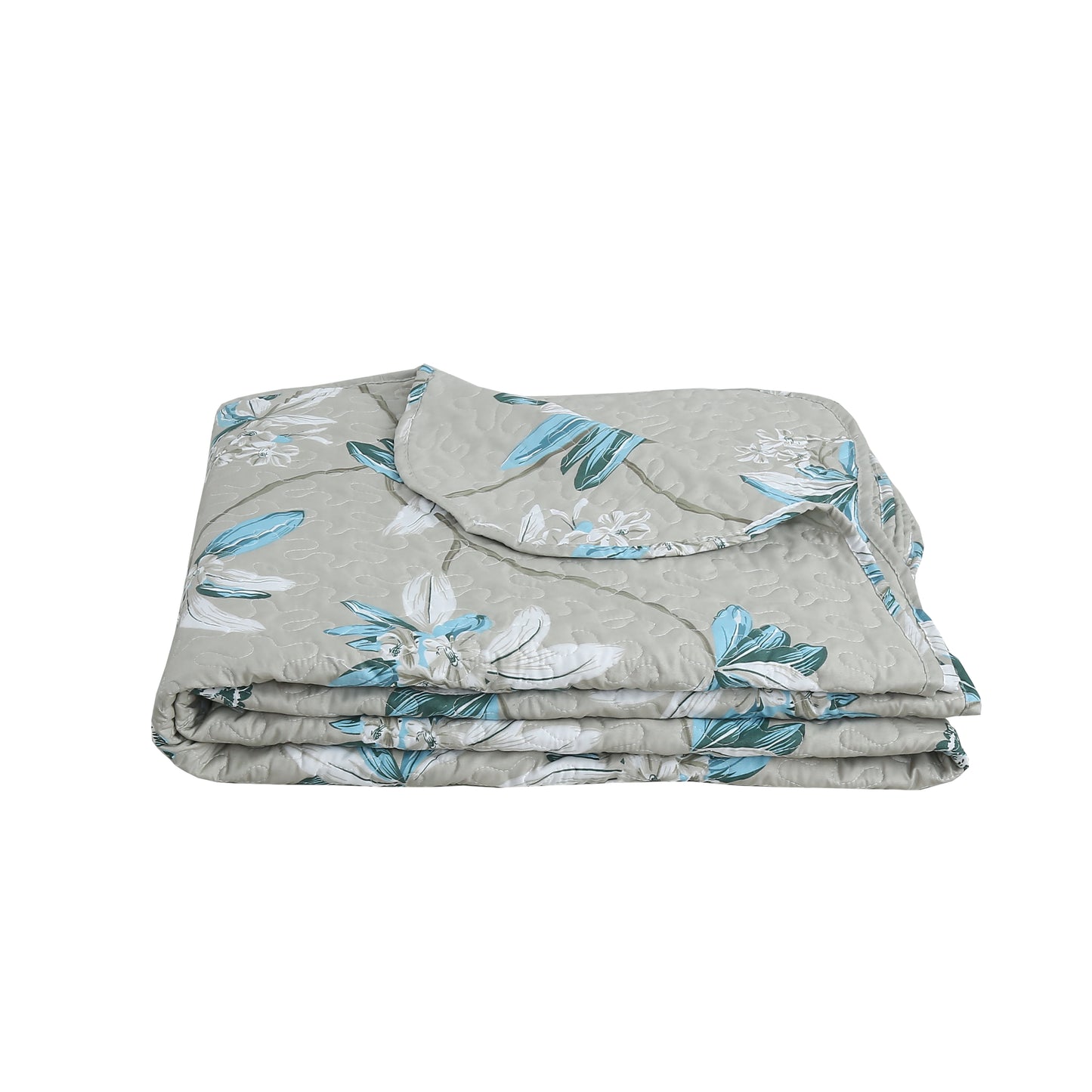 Printed Stitching Coverlet Bedspread Soft Bedding Summer Quilt Set, Modern Floral Taupe Pattern