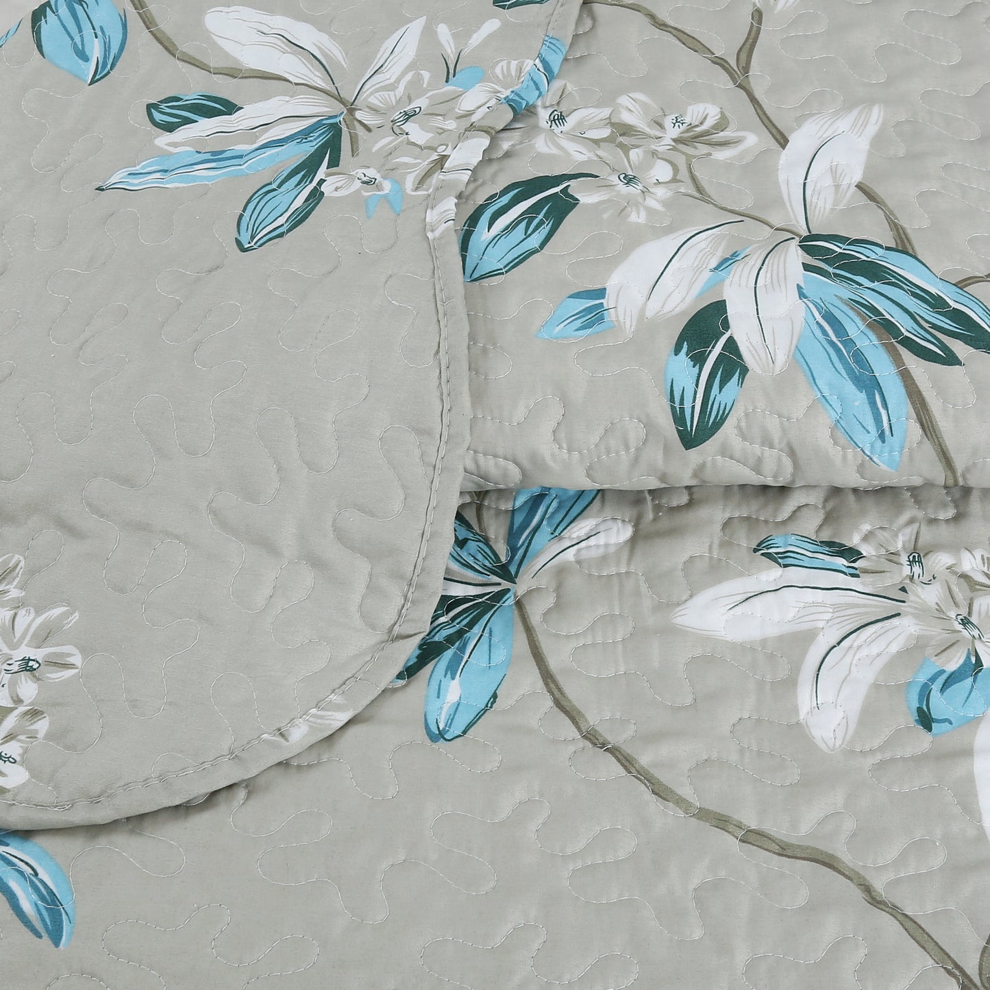 Printed Stitching Coverlet Bedspread Soft Bedding Summer Quilt Set, Modern Floral Taupe Pattern