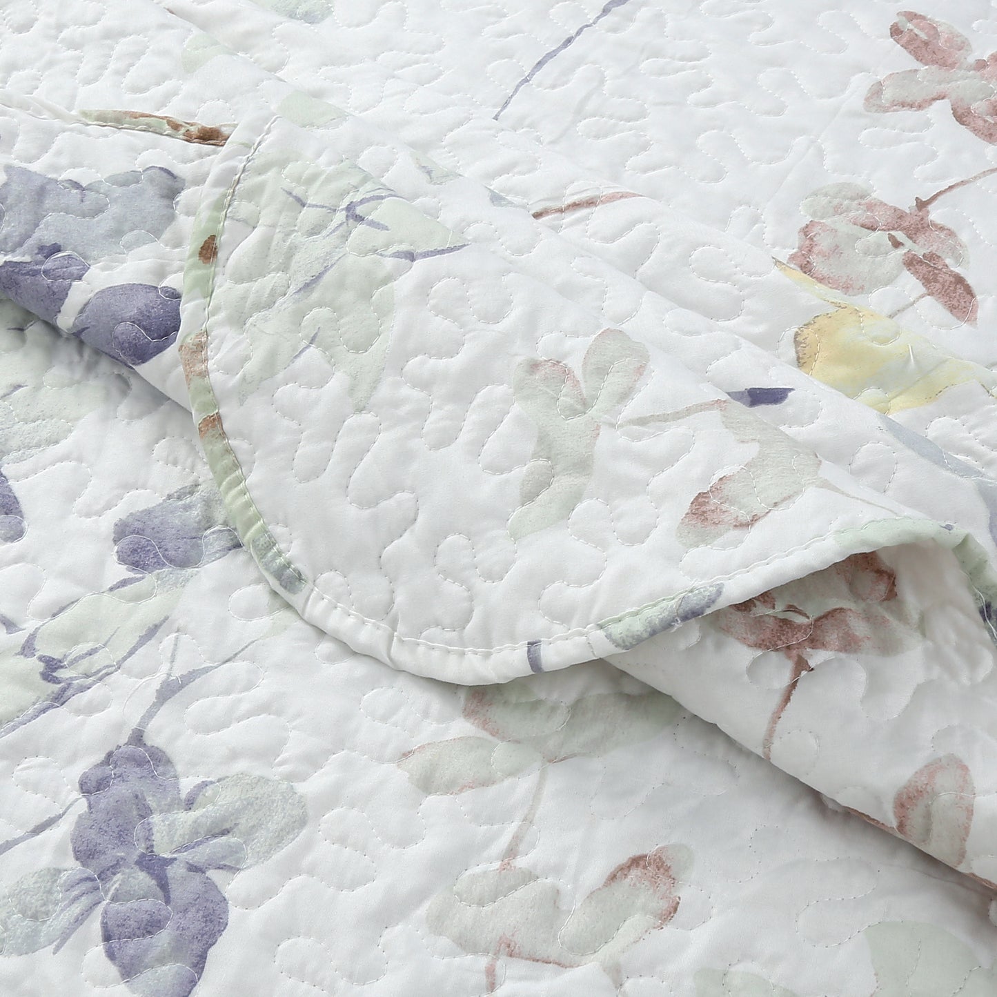 Printed Stitching Coverlet Bedspread Soft Bedding Summer Quilt Set, Modern Inkwash Colorful Floral