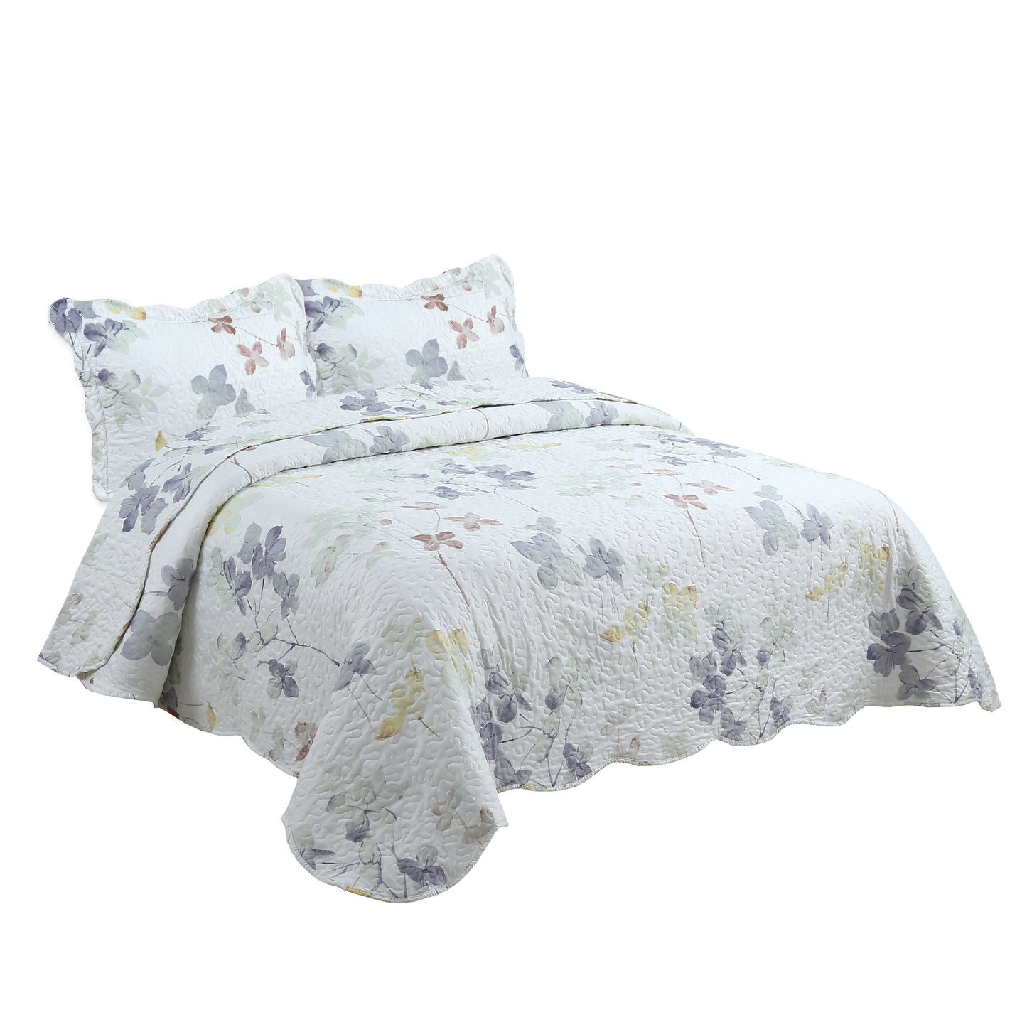 Printed Stitching Coverlet Bedspread Soft Bedding Summer Quilt Set, Modern Inkwash Colorful Floral