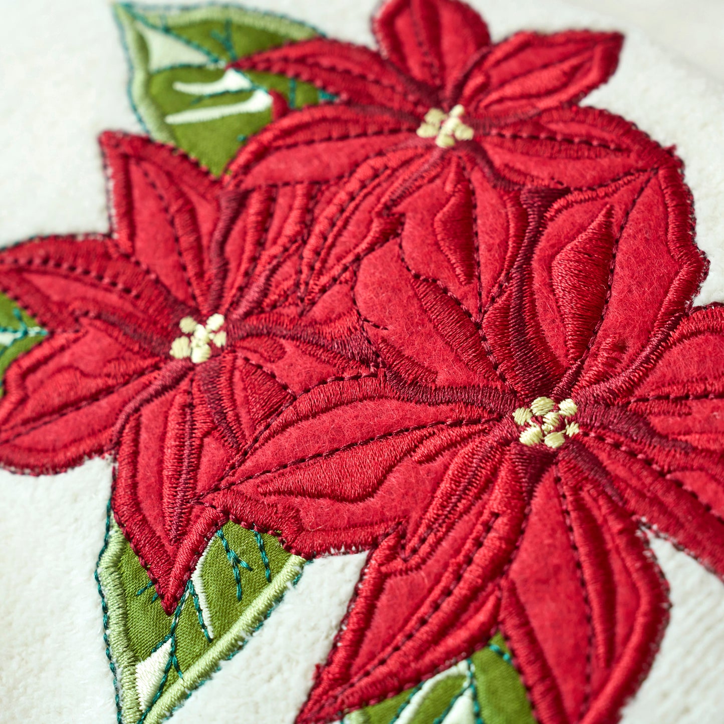 Premium Luxury Xmas Decor Soft 100% Cotton Embroidered Bathroom Christmas 3 Piece Towel Set, Red Poinsettia Flower
