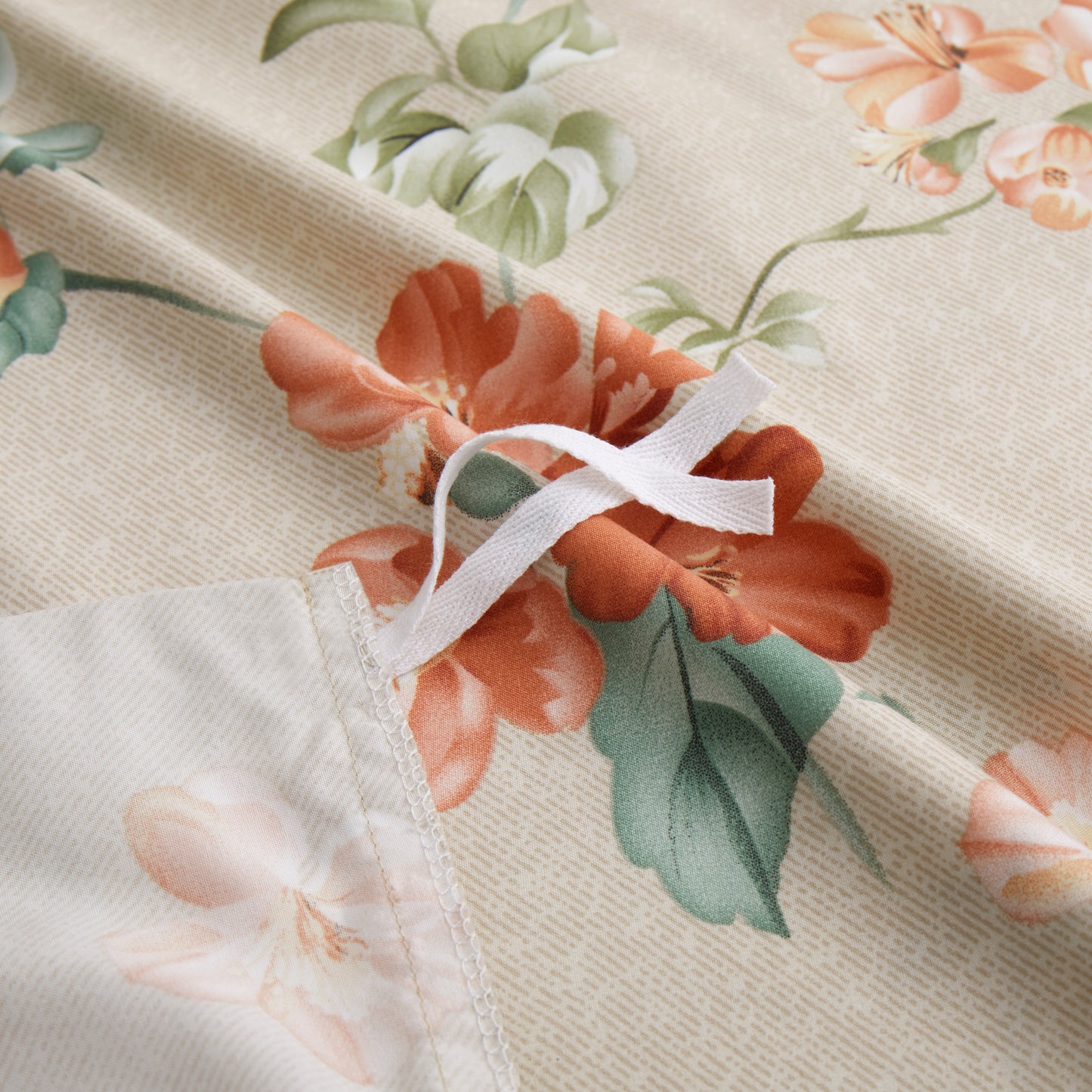 Printed Rayon from Bamboo Soft All Season Duvet Cover Fitted Sheet Ensemble Bedding Set with Zipper and Corner Tie, Peach Floral Taupe