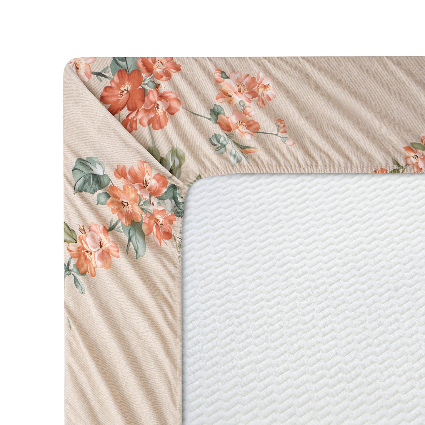 Printed Rayon from Bamboo Soft All Season Duvet Cover Fitted Sheet Ensemble Bedding Set with Zipper and Corner Tie, Peach Floral Taupe