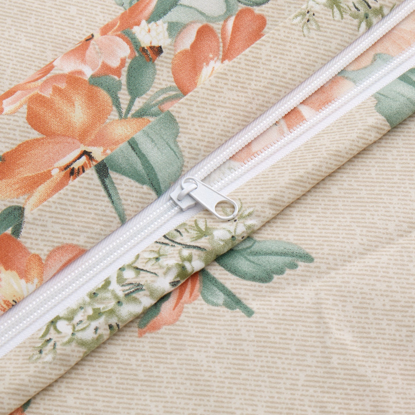 Printed Rayon from Bamboo Soft All Season Duvet Cover Fitted Sheet Ensemble Bedding Set with Zipper and Corner Tie, Peach Floral Taupe