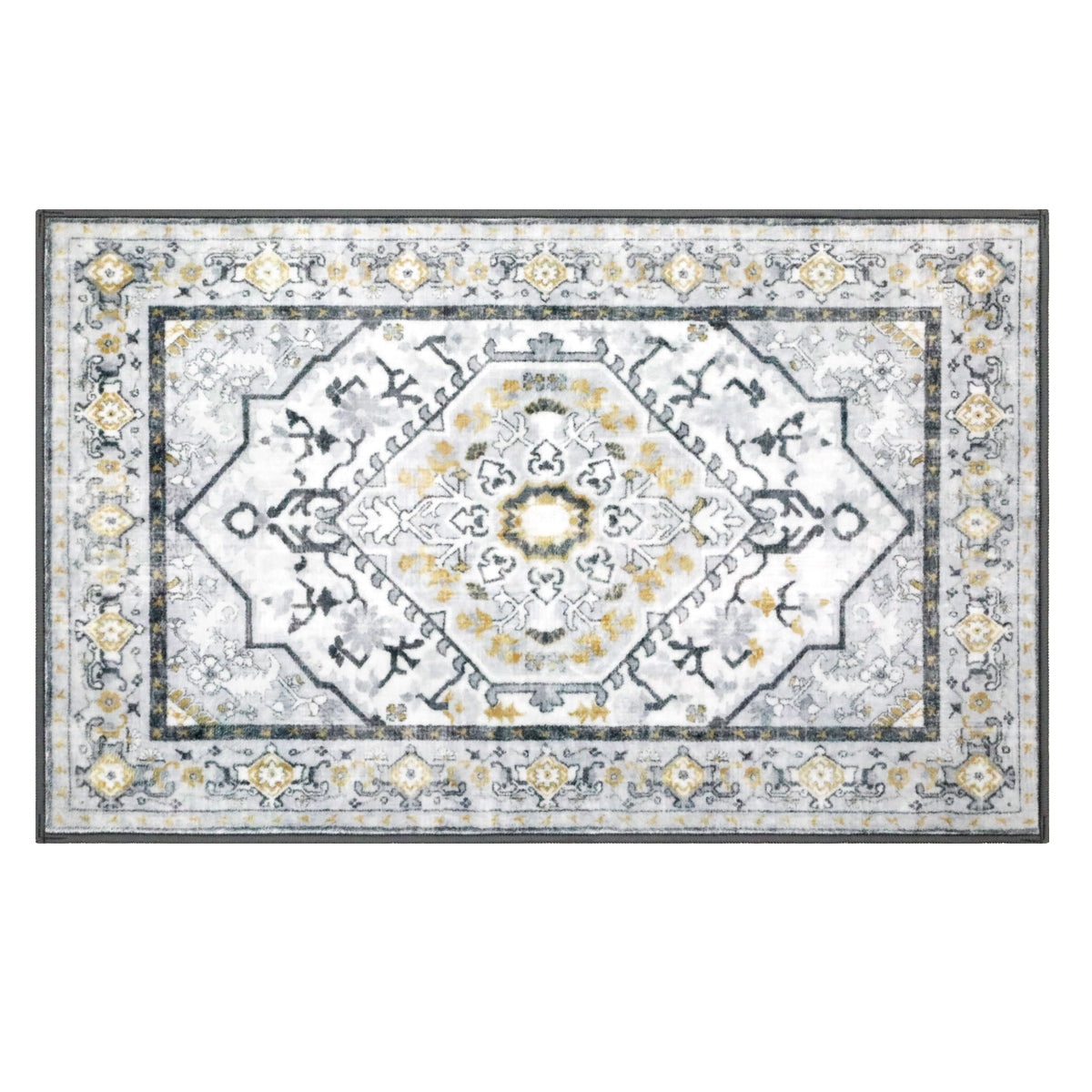 Decor Non-Slip Back Soft Runner Area Carpet Floor Area Rug Indoor Accent Decorative Mat, Modern Grey Yellow Floral