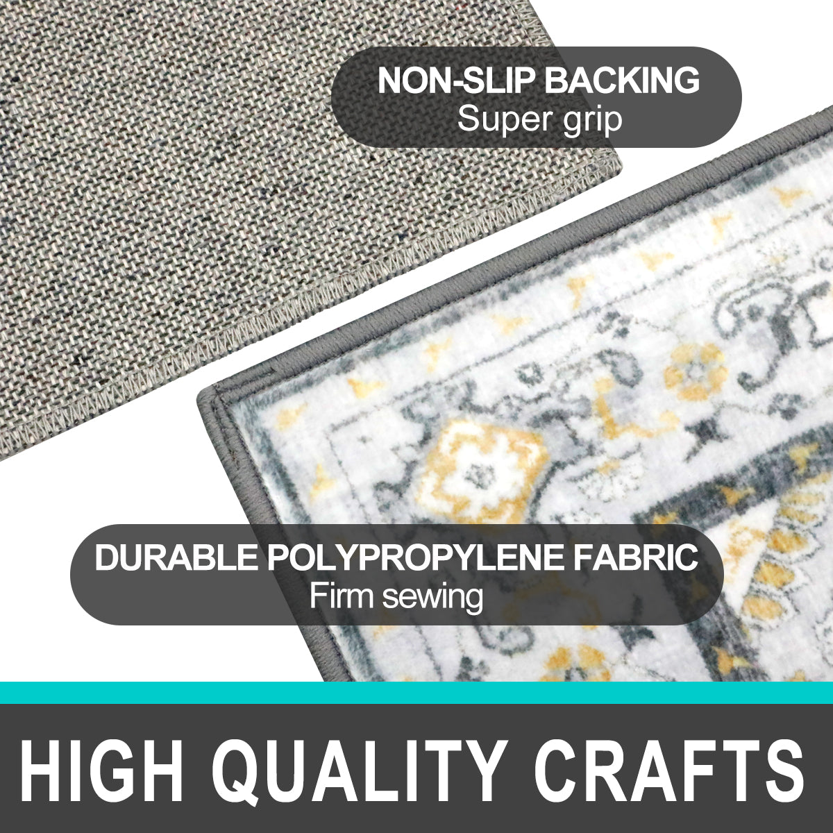 Decor Non-Slip Back Soft Runner Area Carpet Floor Area Rug Indoor Accent Decorative Mat, Modern Grey Yellow Floral