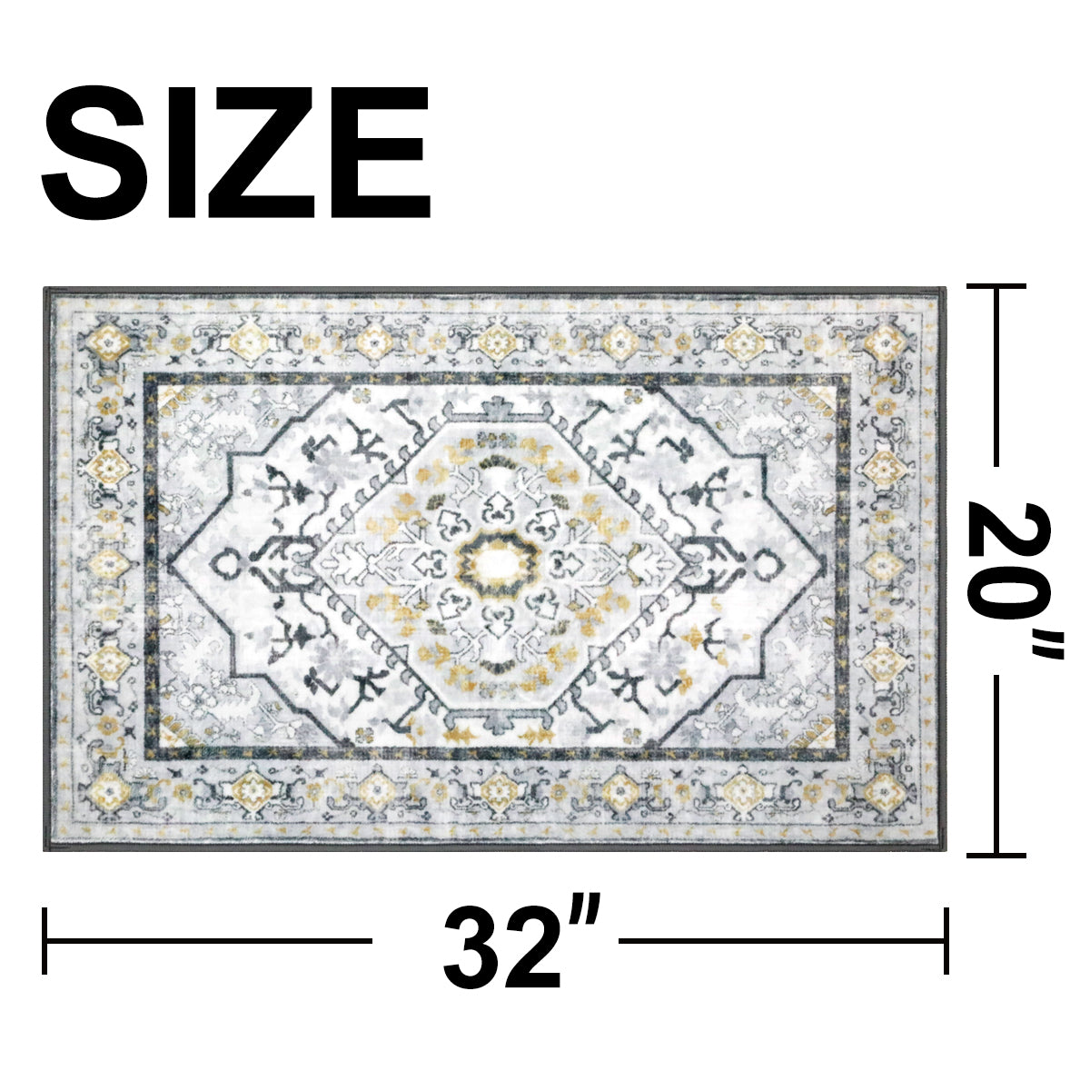 Decor Non-Slip Back Soft Runner Area Carpet Floor Area Rug Indoor Accent Decorative Mat, Modern Grey Yellow Floral