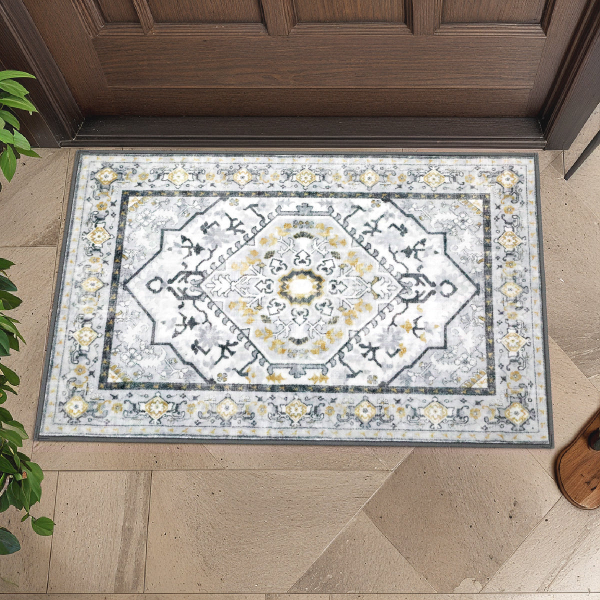 Decor Non-Slip Back Soft Runner Area Carpet Floor Area Rug Indoor Accent Decorative Mat, Modern Grey Yellow Floral