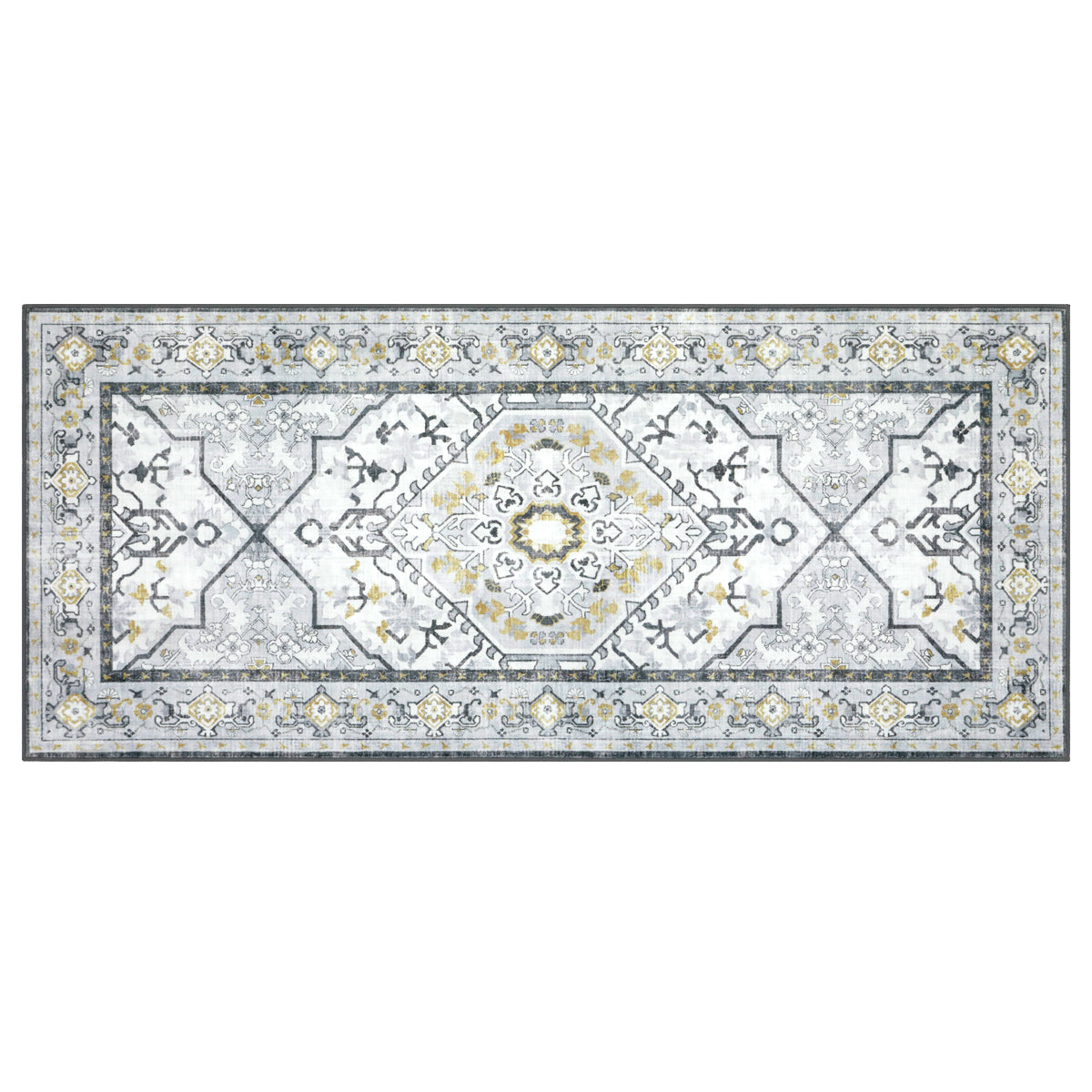 Decor Non-Slip Back Soft Runner Area Carpet Floor Area Rug Indoor Accent Decorative Mat, Modern Grey Yellow Floral