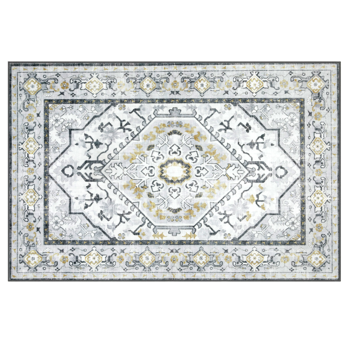 Decor Non-Slip Back Soft Runner Area Carpet Floor Area Rug Indoor Accent Decorative Mat, Modern Grey Yellow Floral