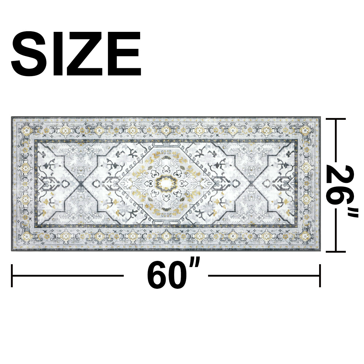 Decor Non-Slip Back Soft Runner Area Carpet Floor Area Rug Indoor Accent Decorative Mat, Modern Grey Yellow Floral