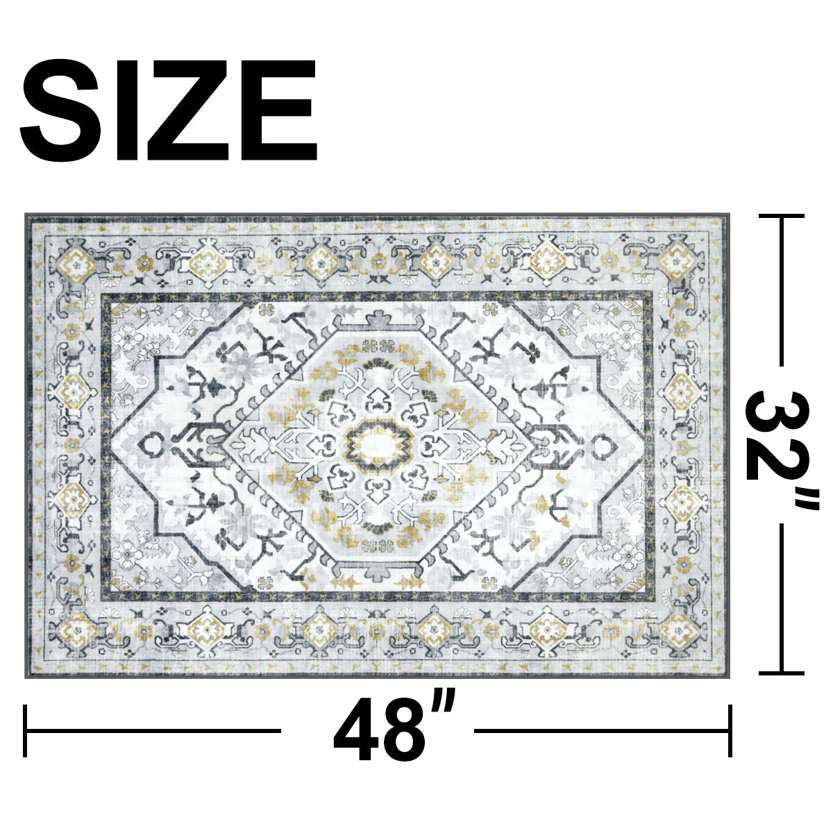 Decor Non-Slip Back Soft Runner Area Carpet Floor Area Rug Indoor Accent Decorative Mat, Modern Grey Yellow Floral