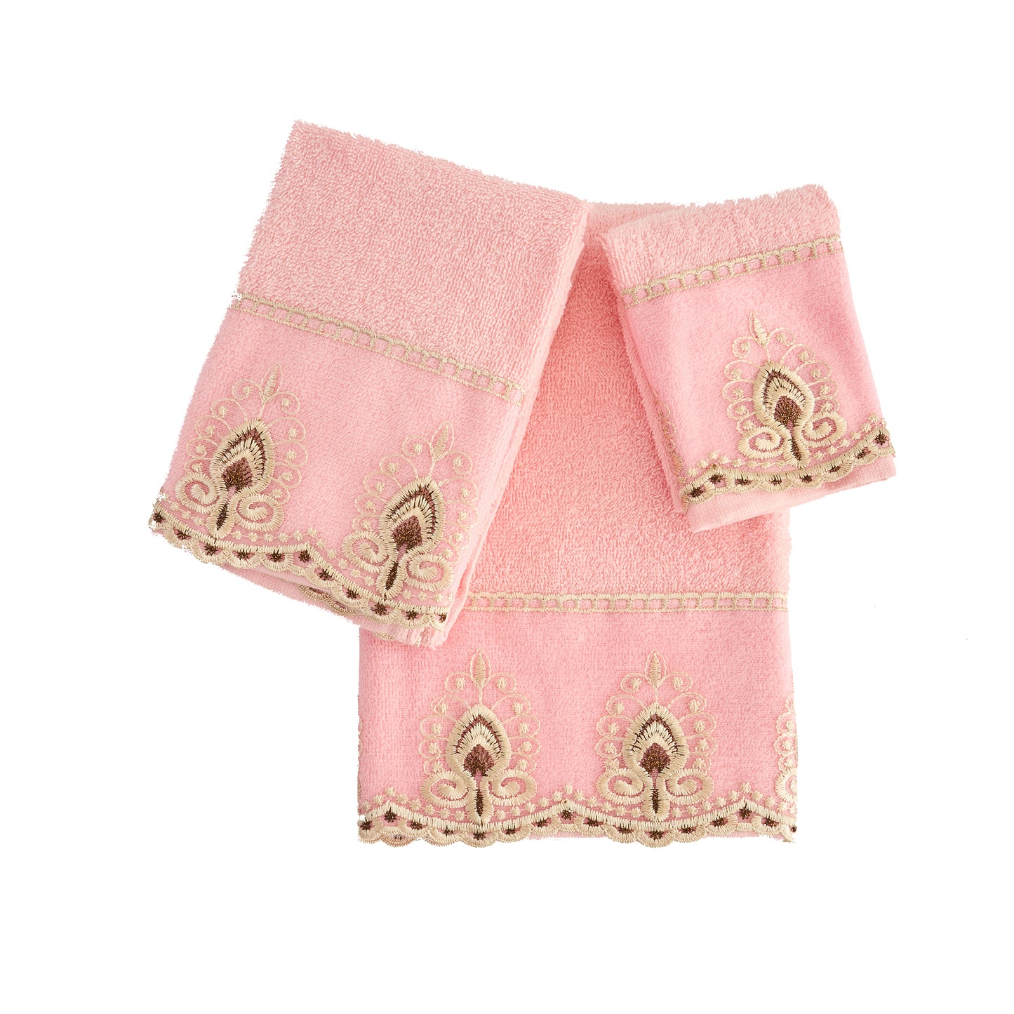 Premium Luxury Decor Soft 100% Cotton Sheer Lace Bathroom Modern 3 Piece Towel Set