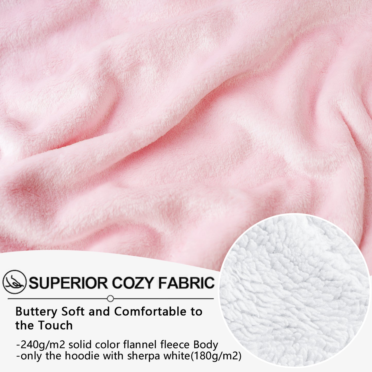 Wearable Hoodie Blanket with Sleeves and Giant Pocket Plush Hooded Sweatshirt for Adults Light Pink Color
