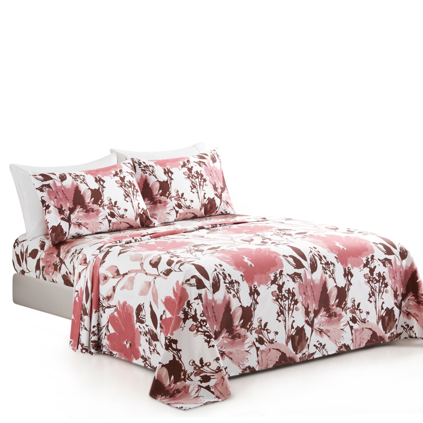 Printed Rayon from Bamboo Soft Deep Pocket Bedding All Season Sheet Set, Pink Red Floral