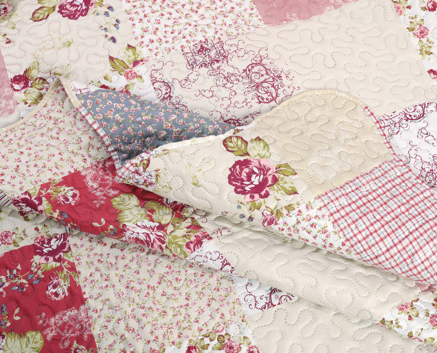 Printed Embossed Pinsonic Soft Bedding Summer Quilt Set, Floral Plaid