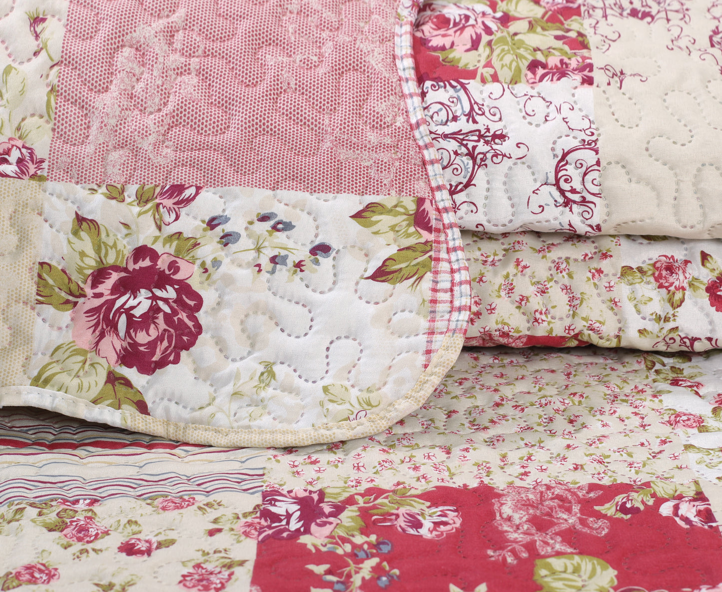 Printed Embossed Pinsonic Soft Bedding Summer Quilt Set, Floral Plaid