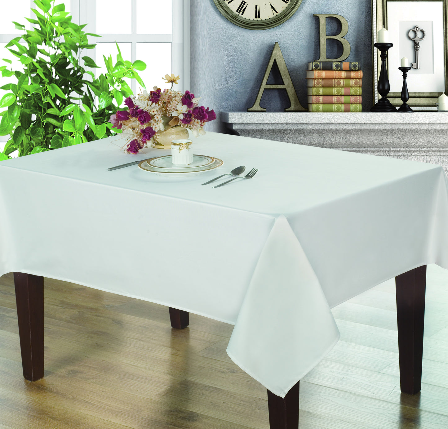 Jacquard Waterproof Thick Elegant Premium Solid Decorative Home Kitchen Tablecloth Liquid Repellent and Stain Resistant, White Color